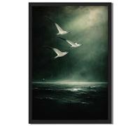 Framed Seagulls Over Ocean Canvas Print Art Poster Vintage Seaside Scene Exquisite Art Print Wall Art Home Decor for Living Room Apartment (Black Framed,24" Lx36 W)