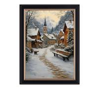 Framed Snowy European Village Poster Canvas Print Art Vintage Rustic Painting Wall Art Pictures Wall Decor Elegant Home Decor for Living Room Bedroom Office (Retro Framed,16L x24W)