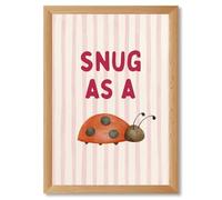 Framed Snug as a Bug Ladybug Cute Poster Canvas Print Art, Whimsical Painting Pictures, Boho Wall Art, Wall Decoration for Bedroom, Apartment, Dorm Room Wall Decor (Wood Framed,12L X16W)