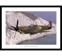 Framed Spitfire Flying over South Coast Aviation Photo Memorabilia