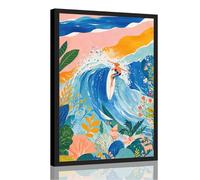 Framed Surfer Girl Poster Canvas Print Art Summer Beach Vibes Trendy Boho Wall Art Pictures Wall Decor Art Print Exquisite Whimsical Living Room Apartment (Black Framed,16" Lx24 W)