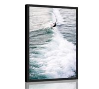 Framed Surfer Riding Wave Poster Canvas Print Art Modern Coastal Lifestyle Pictures Wall Decor Painting Ocean Art Print Trendy Stunning Home Decor for Living Room Apartment (Black Framed,24" Lx36 W)
