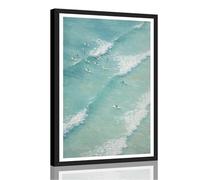 Framed Surfing Poster Canvas Print Art Ocean Wave Beach Landscape Poster Pictures Modern Coastal Aesthetic Wall Art Stunning Home Decor Living Room Beach Apartment (Black Framed,24" Lx36 W)