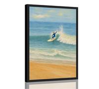 Framed Surfing Poster Canvas Print Art Ocean Wave Coastal Wall Art Pictures Painting Art Print Stunning Home Decor Living Room Apartment (Black Framed,16" Lx24 W)