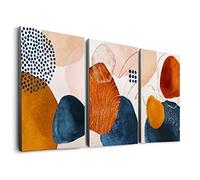 Framed Terracotta Blue and Orange Abstract Canvas Wall Art Set of 3 Burnt Orange Boho Wall Decor Navy Blue 3 Piece Mid Century Modern Wall Paintings Minimalist Naive Art Prints for Kitchen, Living
