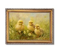 Framed Three Little Chicks Poster Canvas Print Art Cute Painting Pictures Wall Decor, Farmhouse Art Print for Living Room, Bedroom, Home Decor, Wall Decoration, Art Print (Retro Framed,8L x12W)