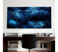 Framed Tropical Blue Palm Leaf Wall Art Print Art Work - Navy Golden Botanical Canvas Painting Modern Farmhouse Wall Decor(70x145cm(80x57in)/Wooden frame)