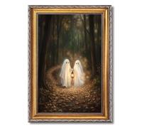 Framed Two Ghosts Carrying Lantern in Forest Poster, Canvas Print Art, Whimsical Boho Wall Art, Painting, Pictures, Wall Decor, Art Print, Cute Home Decoration, Bedroom (Retro Framed,24L X36W)