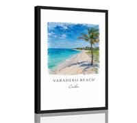 Framed Varadero Beach Cuba poster Canvas Print Art Tropical Coastal Landscape Modern Pictures Wall Art Decor for Living Room Apartment Home Decor (Black Framed,12" Lx18 W)