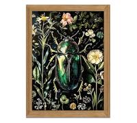 Framed Vintage 3D Textured Wall Art - Gothic Dark College Beetle Wall Decor - Hand Drawn Sandstone Nature Botanical Pictures for Living Room Bedroom Home Decor 12x16in