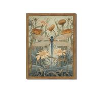 Framed Vintage 3D Textured Wall Art Green Dragonfly Flowers Wall Decor Hand Drawn Sandstone Nature Botanical Pictures for Living Room Bedroom 16x24 inch