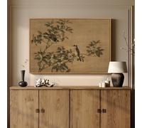 Framed Vintage Botanical Birds on Branch Wall Art, Retro Neutral Still Life Canvas Artwork for Walls, Elegant Rustic Painting Print for Living Room Bedroom Dining Room Office Wall Decor, 36x24 Inch