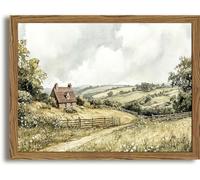 Framed Vintage Canvas Wall Art, Cottage Landscape Wall Decor Paintings, Rustic Farmhouse Pictures Prints Aesthetic Home Decor for Living Room Bedroom Bathroom 8x10 inch