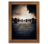 Framed Vintage Cemetery Autumn Landscape Poster Canvas Print Art Gothic Elegant Wall Art Painting Pictures Wall Decor Home Decor (Retro Framed,16" Lx24 W)