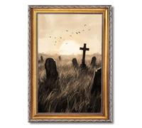 Framed Vintage Cemetery Sunset Poster Canvas Print Art, Rustic Wall Art, Painting, Pictures, Wall Decor, Art Print, Stunning Elegant Home Decor for Living Room (Retro Framed,16L X24W)