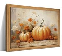 Framed Vintage Halloween Pumpkin Wall Art - 3D Texture Harvest Pumpkins Pictures Fall Wall Decor for Living Room, Rustic Autumn Pumpkin Art Prints for Kitchen, Bedroom, Home or Party - 12x16in
