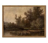 Framed Vintage Landscape Canvas Wall Art, Rustic Forest Lake Wall Decor Paintings, Retro Country Nature Pictures Prints Aesthetic Home Decor for Living Room Bedroom Office Farmhouse 8x10 inch