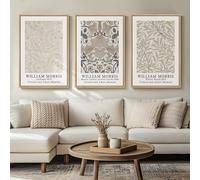 Framed Vintage William Morris Canvas Wall Art Set of 3, Large Neutral Floral Artwork Prints, Botanical Nature Aesthetic Wall Decor for Living Room, Bedroom, Hallway and Office, Total Size 30x60