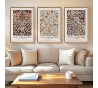 Framed Vintage William Morris Canvas Wall Art Set of 3, Large Retro Floral Artwork Prints, Rustic Farmhouse Botanical Aesthetic Wall Decor for Living Room, Bedroom, Hallway, Office, Total Size 30x60