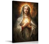 Framed Virgin Mary Canvas Wall Art Catholic Immaculate Heart of Mary Poster Prints Religious Church Wall Decor Picture
