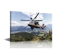 Framed Wall Art 1 Panel Canvas Wall Decor German Attack Helicopter Flies Over German Landscape Pictures Print on Canvas for Living Room Bedroom Decoration, Ready to Hang, 18" Wx12 H