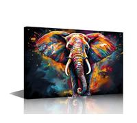 Framed Wall Art 1 Panel Colorful Painting of a Elephant Pictures Print On Canvas for Living Room Decoration, Oil Painting Style Artwork Gallery-Wrapped Ready to Hang, 18" Wx12 H