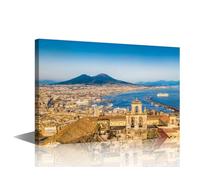 Framed Wall Art 1 Panels Aerial View of Naples (Napoli) with Mt Vesuvius at sunset, Italy Pictures Print On Canvas for Living Room, Framed Gallery-Wrapped Ready to Hang, 36" Wx24 H