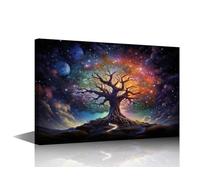 Framed Wall Art Beautiful Fantasy Landscape with a Big Old Tree in the Night Sky Pictures Print on Canvas for Bedroom Living Room Bathroom Wall Decoration Tree of Life Artwork 24x16 in