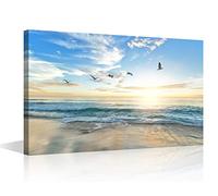 Framed Wall Art Canvas Ocean Decor Beach Bedroom Sunset Ocean Seagulls for Interior Bathroom Wall Décor Scenery Bed Dining Room Decorative 8x12inch (20x30cm), Seaside-02