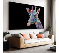 Framed Wall Art Decor Giraffe Colored Graffiti 140x70cm Wooden Framed Canvas with Hooks, Canvas Prints Pictures for Living Room Bedroom Home Office Wall Decorations