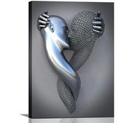 Framed Wall Art for Bedroom 3D Metal Effect Love Heart Couple Wall Art Decor for Living Room 3 Pieces Modern Abstract Grey Black and White Canvas Prints Poster Pictures Paintings for Wall Decorations