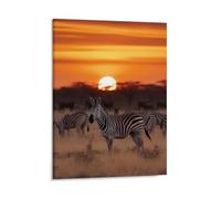 Framed Wall Art Painting 8x10 Inch Africa Sunset Zebra Canvas Wall Print Pictures Decorative Artwork Custom Painting Vintage Home Decor for Bedroom Living Room Office