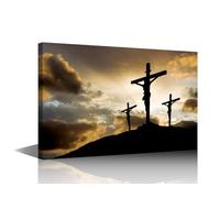 Framed Wall Art Warplane Canvas Wall Art Crosses Posters 1 Panels Three Crosses at Sunset Pictures Print on Canvas for Bedroom Wall Decoration, Gallery-Wrapped Ready to Hang, 36" Wx24 H