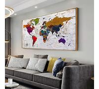 Framed wall art World Map Wall Art Canvas Picture 20inx40in Large Antiqued Map of The World Canvas Painting Artwork Prints for Office Wall Decor Home Living Room Decorations Framed Ready to Hang