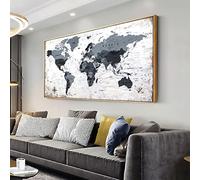 Framed wall art World Map Wall Art Canvas Picture 24inchx48inch Large Black and white Map of The World Canvas Painting Artwork Prints for Office Wall Decor Home Living Room Decorations Framed Ready to