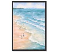 Framed Watercolor Surfers at Autumn Beach Poster Canvas Print Art Modern Minimalist Aesthetic Wall Art Painting Pictures Wall Decor Elegant Home Decor for Living Room Bedroom (Black Framed,12"Lx16"W)