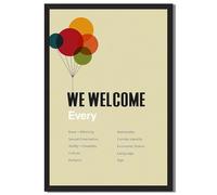 Framed WE WELCOME Every Poster Canvas Print Art, Minimalist Aesthetic, Contemporary, Inclusive, Trendy, Wall Decor, Living Room, Office, Apartment (Black Framed,16L X24W)
