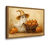 Framed Whimsical Ghost with Pumpkins Halloween Art for Kids Poster Indoor Decor for Home Offices Living Room Bedroom Dining Room farmhouse 30x40cm-Wood-Framed