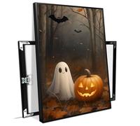 Framed Whimsical Halloween Forest Scene with Jack-o'-Lantern and Ghost Poster Indoor Decor for Home Offices Living Room Bedroom Dining Room farmhouse 30x40cm-Black-Metal-Framed