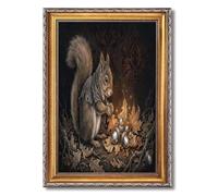 Framed Whimsical Squirrel with Acorns Poster Canvas Print Art, Vintage Rustic Wall Art Painting, Cute Wall Decor Pictures, Elegant Art Print for Living Room (Retro Framed,12L X16W)