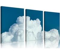 Framed White Clouds Canvas Wall Art Set，Blue Sky White Clouds Art Print Decor，Sky Cloud Pictures Nature Wall Art Minimalist Modern Painting Artwork for Livingroom,Bedroom,Office Decor-16"x12"x3