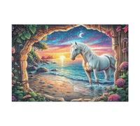 Framed White Horse at Seaside 1000 Piece Jigsaw Puzzle for Adults Happy Time Kitchen Wall Decor Art Project Precision Cut Great Gift for Art Lovers 1000 PCS
