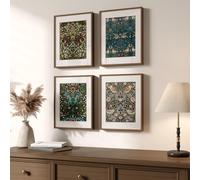 Framed William Morris Canvas Wall Art, 4 Piece Vintage Botanical Floral Bird Wall Art Decor, Retro Strawberry Thief Painting Artwork for Living Room, Bedroom, Bathroom, Office, Dining Room, 8x10