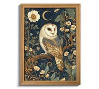 Framed William Morris Wall Art, 3D Textured Cottagecore Vintage Barn Owl Wall Decor, Hand Drawn Sandstone Botanical Art, Dark Academia Flowers Artwork for Bedroom, Farmhouse Home Decor 12x16 inch