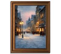 Framed Winter Christmas Town Square Poster Canvas Print Art Vintage Rustic Painting Stunning Wall Art Pictures Wall Decor Art Print for Living Room Bedroom Home Decor (Retro Framed,8" Lx10 W)
