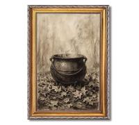 Framed Witch Cauldron with Steaming Potion Poster, Canvas Print Art, Vintage Gothic Style, Wall Art, Painting, Pictures, Art Print, Whimsical, Home Decor, Bar (Retro Framed,16L X24W)