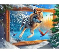 Framed Wolf 500 Piece Complete Jigsaw Puzzle Set Dreamy Scenic Fauna Teens Beginners Educational Challenge Puzzle Fans Group Play Anniversary Quality Material 500 PCS