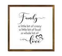 Framed Wooden Sign for Living Room Bedroom Home Décor Family A Little Bit of Crazy A Little Bit of Loud & A Whole Lot of Love Wood Sign With Frame 12x12 Decorative Wall Hanging Art Rustic Craft