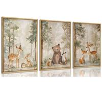 Framed Woodland Animal Nursery Canvas wall art Wild Animals Forest Paintings Pictures Wall Decor Fox Bear Deer Watercolor Poster Print