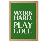 Framed Work Hard Play Golf Poster Canvas Print Art Trendy Wall Art PaintingPicturesContemporary Art PrintDecoration for OfficeLiving Room Wall Decor (Wood Framed,12L x16W)